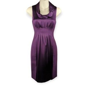 Elie Tahari Silk Wool Color block Purple Sheath Dress Cowl Neck Sleeveless XS 0